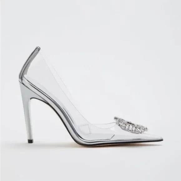 Good American Sz 10Clear Cinder-F*cking-Rella Jeweled Stiletto Pumps