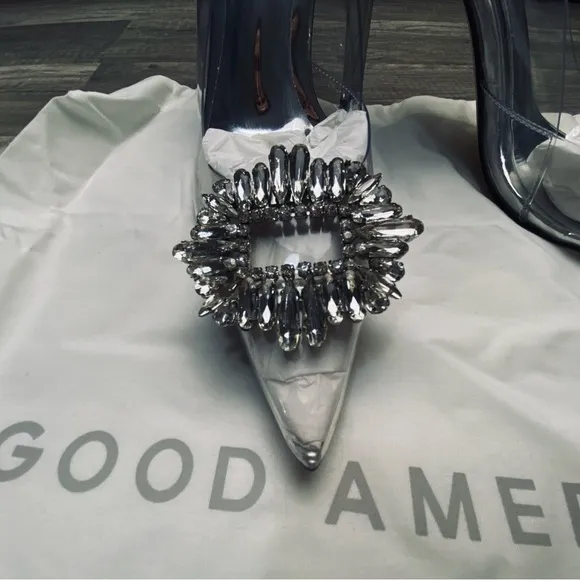 Good American Sz 10Clear Cinder-F*cking-Rella Jeweled Stiletto Pumps