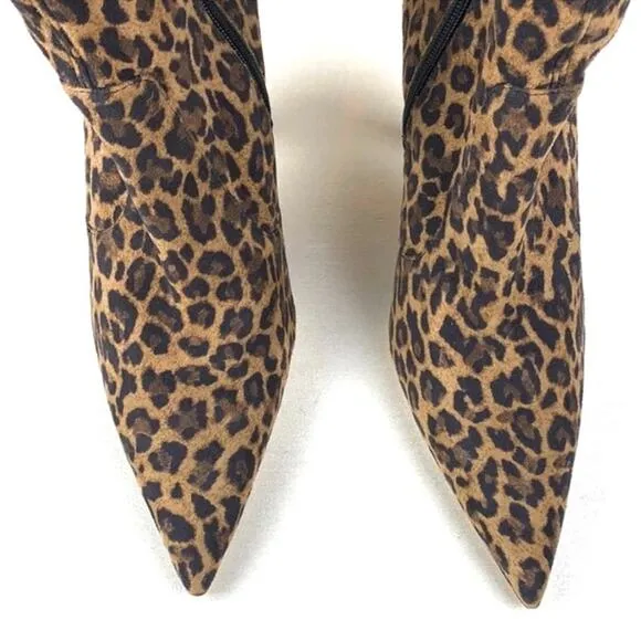 GOOD AMERICAN THE ICON PALE LEOPARD PRINT POINTED TOE STILETTO HEEL BOOTIE🆕