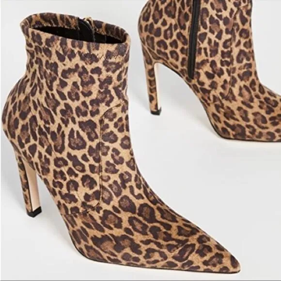 GOOD AMERICAN THE ICON PALE LEOPARD PRINT POINTED TOE STILETTO HEEL BOOTIE🆕