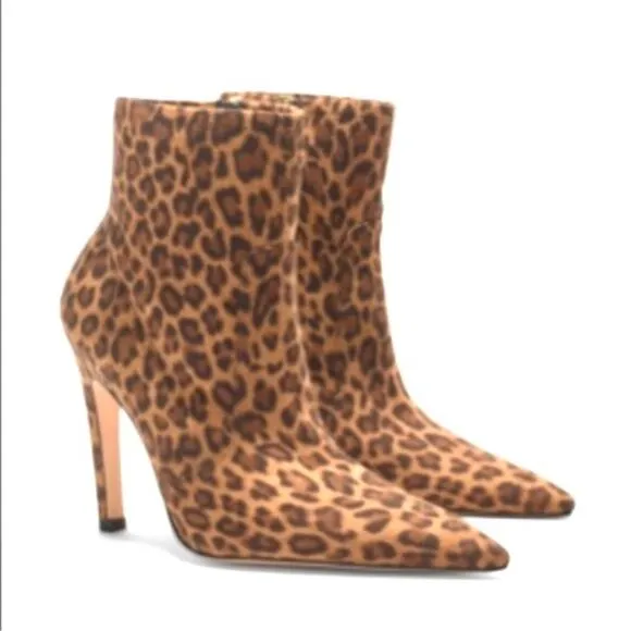 GOOD AMERICAN THE ICON PALE LEOPARD PRINT POINTED TOE STILETTO HEEL BOOTIE🆕