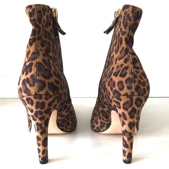GOOD AMERICAN THE ICON PALE LEOPARD PRINT POINTED TOE STILETTO HEEL BOOTIE🆕