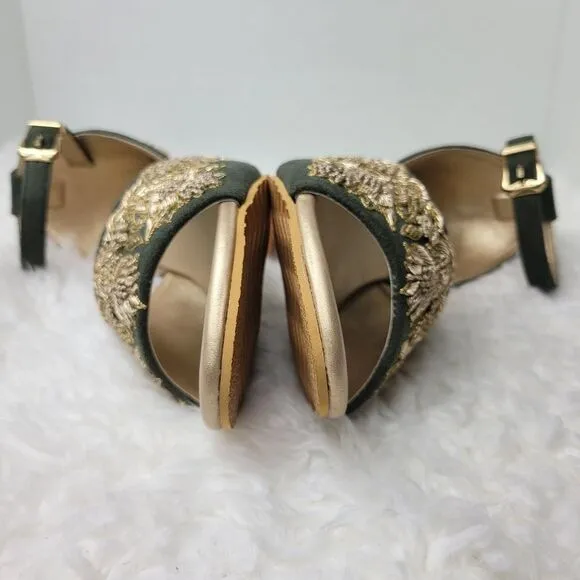 Green Handmade Bridal Heels, Zari Work Heels  Weeding Shoes