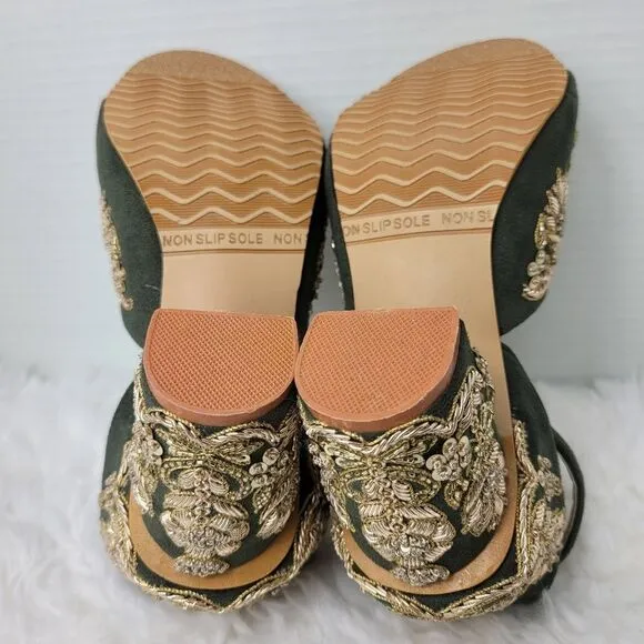 Green Handmade Bridal Heels, Zari Work Heels  Weeding Shoes