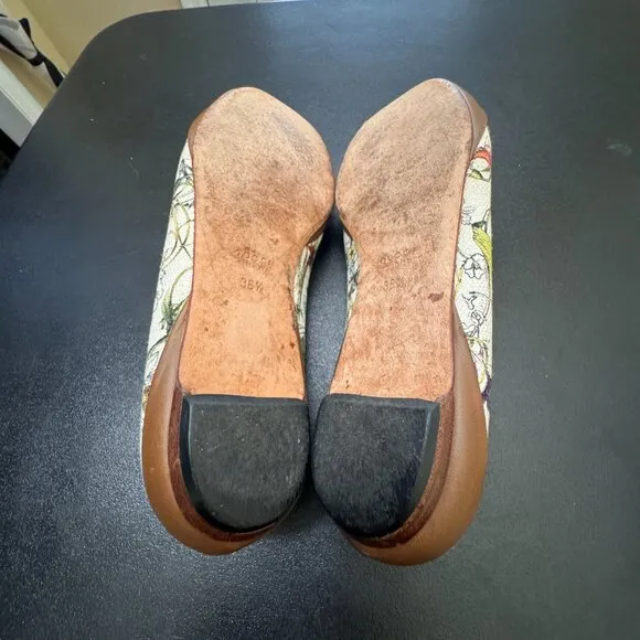 Gucci Floral print horsebit leather and canvas ballet flats 36.5/6.5