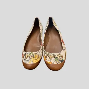 Gucci Floral print horsebit leather and canvas ballet flats 36.5/6.5