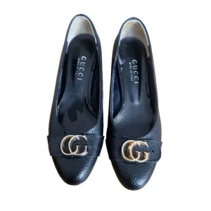 Gucci GG Logo Classic Pumps 225348 Women’s 6.5 Leather Heel Shoes Black Leather