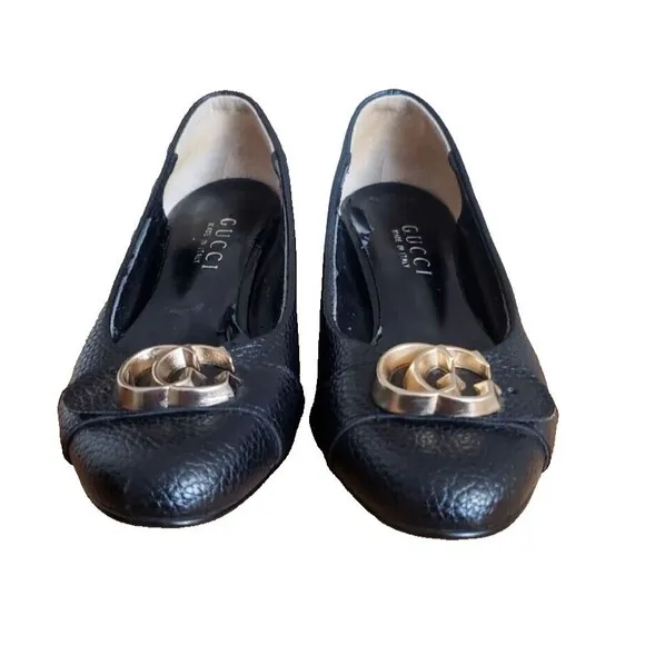 Gucci GG Logo Classic Pumps 225348 Women’s 6.5 Leather Heel Shoes Black Leather
