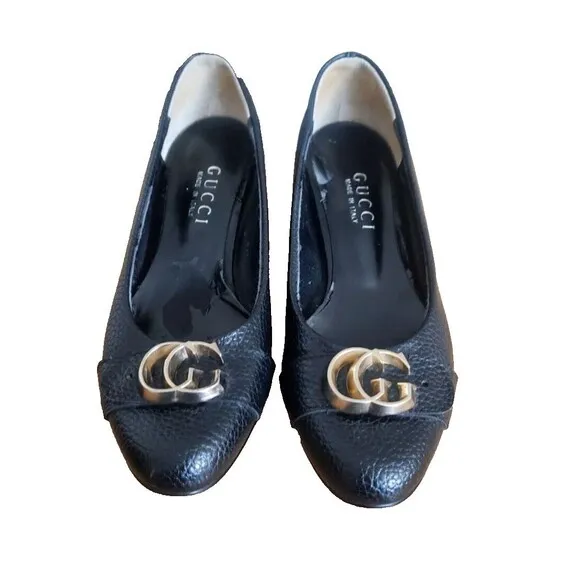 Gucci GG Logo Classic Pumps 225348 Women’s 6.5 Leather Heel Shoes Black Leather