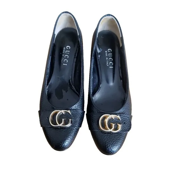 Gucci GG Logo Classic Pumps 225348 Women’s 6.5 Leather Heel Shoes Black Leather