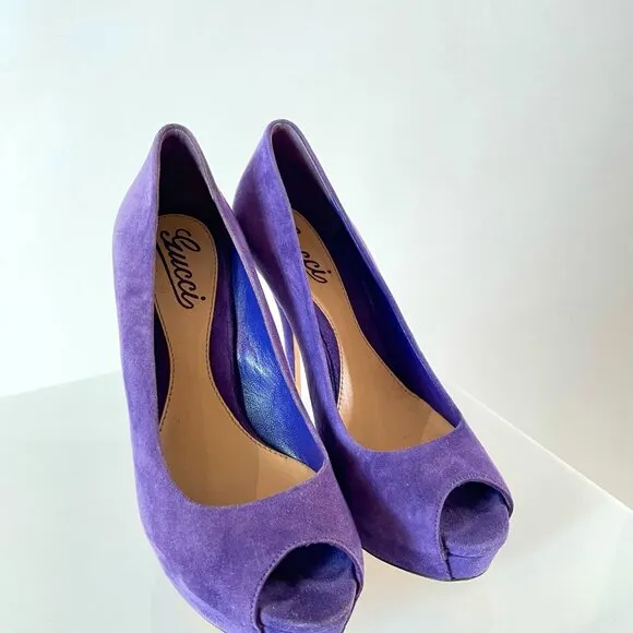 Gucci 'Sophia' Royal Purple Suede Stiletto Peep Toe Heels