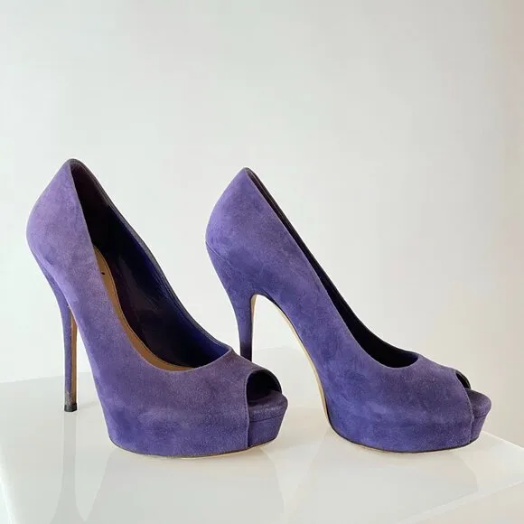 Gucci 'Sophia' Royal Purple Suede Stiletto Peep Toe Heels