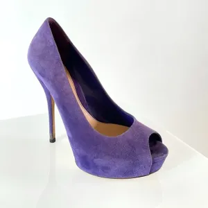 Gucci 'Sophia' Royal Purple Suede Stiletto Peep Toe Heels