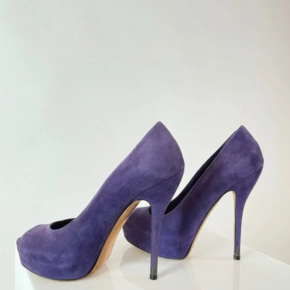 Gucci 'Sophia' Royal Purple Suede Stiletto Peep Toe Heels