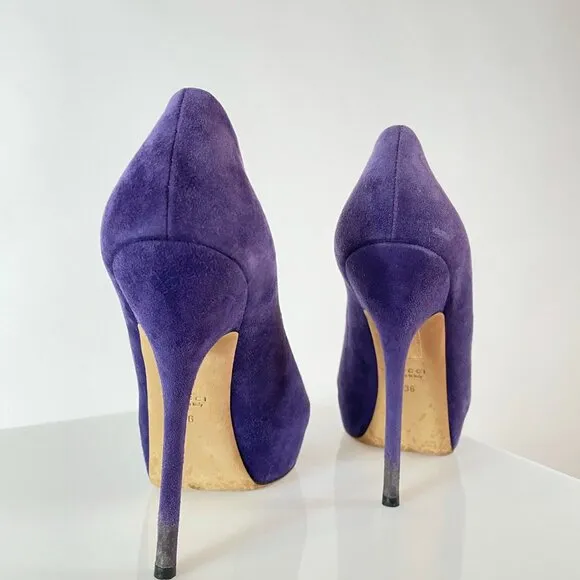 Gucci 'Sophia' Royal Purple Suede Stiletto Peep Toe Heels