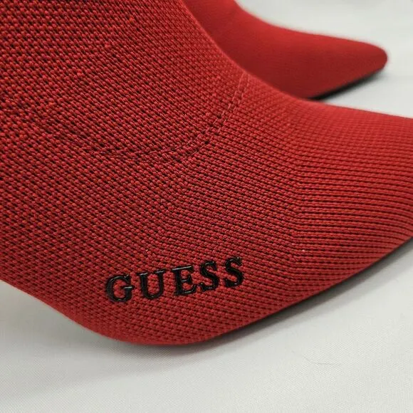 Guess Fabric‎ Bootie Sz 9 Tear Stretch Heeled Stiletto Pointed Toe Mid Calf Red