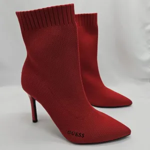 Guess Fabric‎ Bootie Sz 9 Tear Stretch Heeled Stiletto Pointed Toe Mid Calf Red