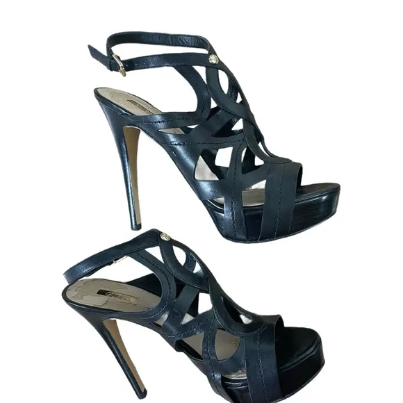 Guess Strappy Black Kasey Platform Stiletto Heels Size 9.5