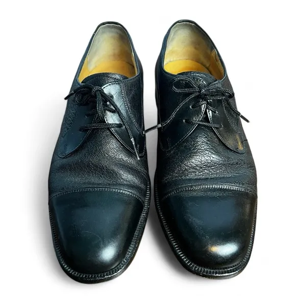 Guido - Men’s Black Leather Derby Shoes Lace Up -‎ Sz. 39