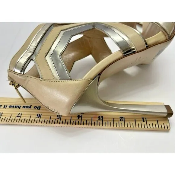 Guido Sgariglia Vero Italy Gold Silver Strappy Leather Heels Sz 5.5 or 36 $400