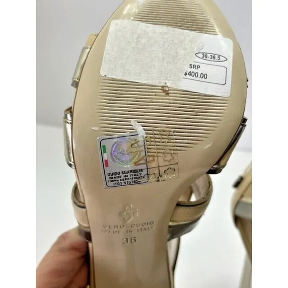 Guido Sgariglia Vero Italy Gold Silver Strappy Leather Heels Sz 5.5 or 36 $400