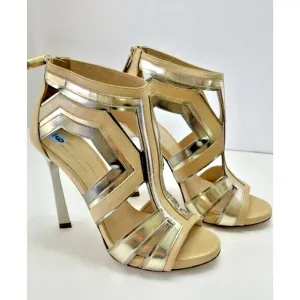 Guido Sgariglia Vero Italy Gold Silver Strappy Leather Heels Sz 5.5 or 36 $400