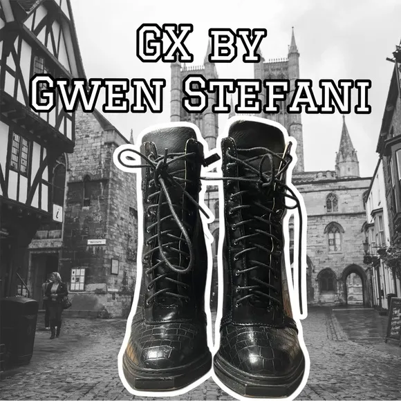 GX by Gwen Stefani Ankle Boots Size 6 Black Embossed Faux Leather “Noriko”
