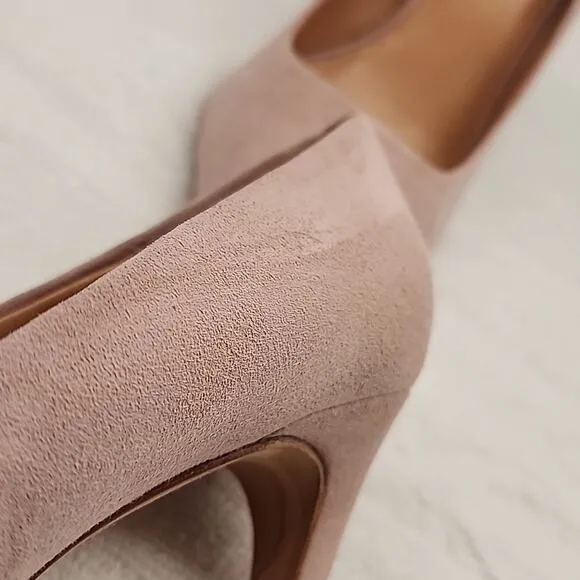 HALSTON HERITAGE CLAUDIA BIEGE/PINK LEATHER UPPER SUEDE STILLETO PUMPS 8.5 GUC