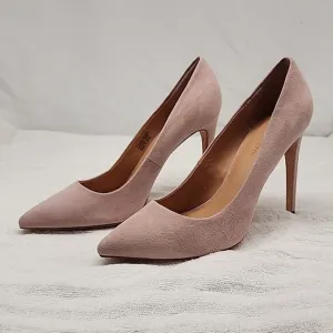 HALSTON HERITAGE CLAUDIA BIEGE/PINK LEATHER UPPER SUEDE STILLETO PUMPS 8.5 GUC