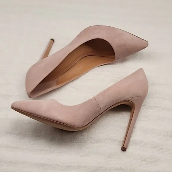 HALSTON HERITAGE CLAUDIA BIEGE/PINK LEATHER UPPER SUEDE STILLETO PUMPS 8.5 GUC