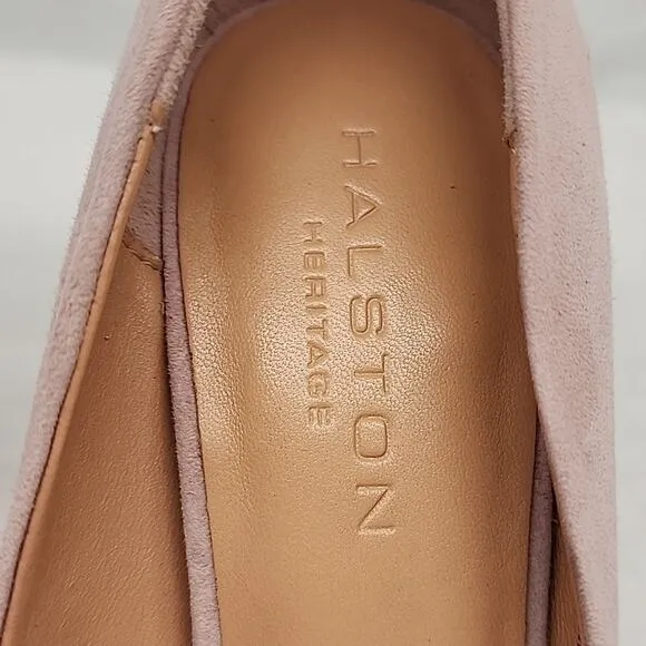 HALSTON HERITAGE CLAUDIA BIEGE/PINK LEATHER UPPER SUEDE STILLETO PUMPS 8.5 GUC