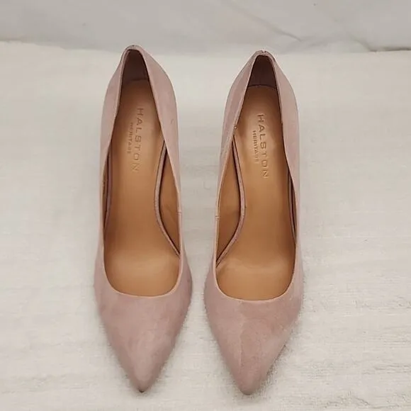 HALSTON HERITAGE CLAUDIA BIEGE/PINK LEATHER UPPER SUEDE STILLETO PUMPS 8.5 GUC
