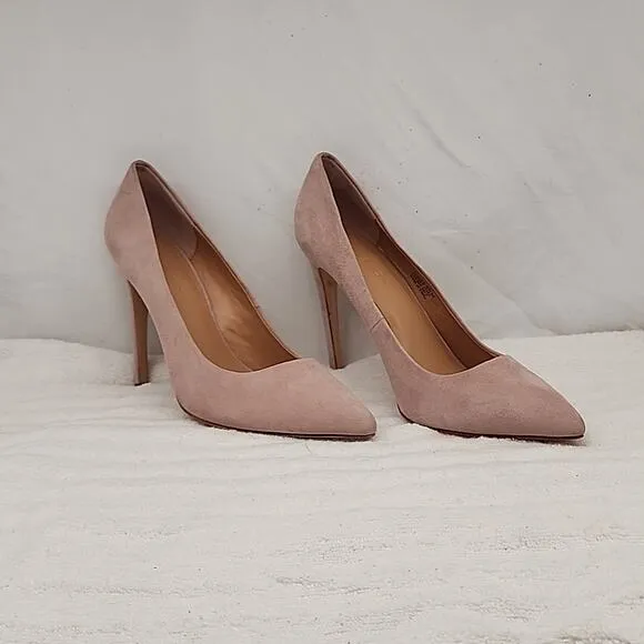 HALSTON HERITAGE CLAUDIA BIEGE/PINK LEATHER UPPER SUEDE STILLETO PUMPS 8.5 GUC
