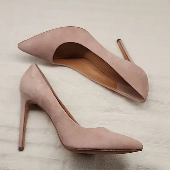 HALSTON HERITAGE CLAUDIA BIEGE/PINK LEATHER UPPER SUEDE STILLETO PUMPS 8.5 GUC