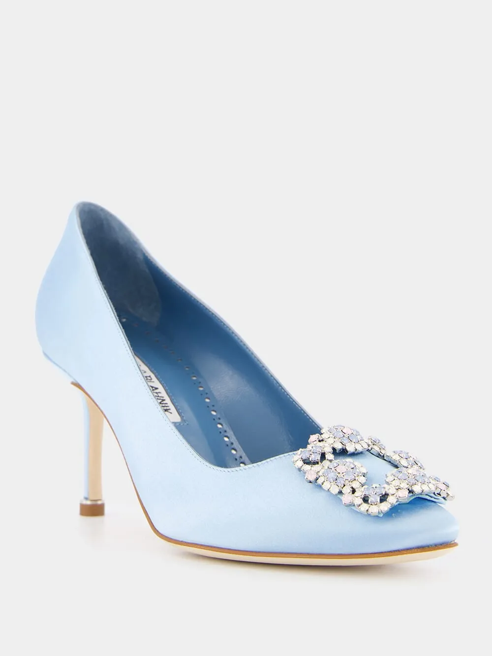 Hangisi Light Blue Jewel Buckle Satin 105mm Pumps