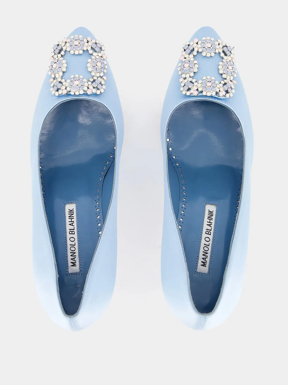 Hangisi Light Blue Jewel Buckle Satin 105mm Pumps
