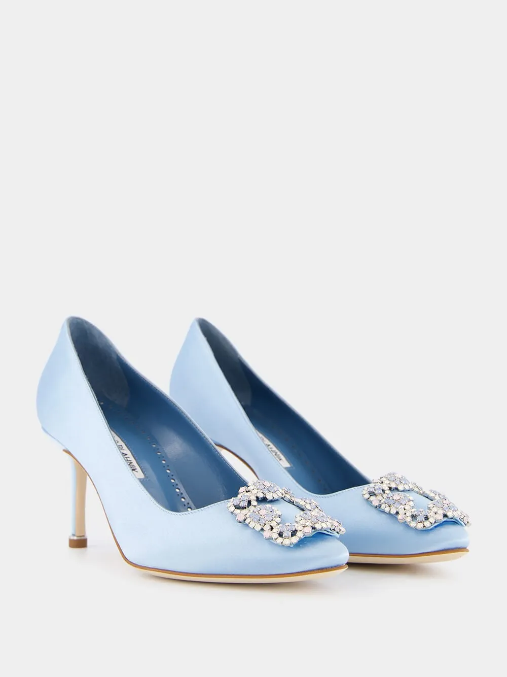 Hangisi Light Blue Jewel Buckle Satin 105mm Pumps