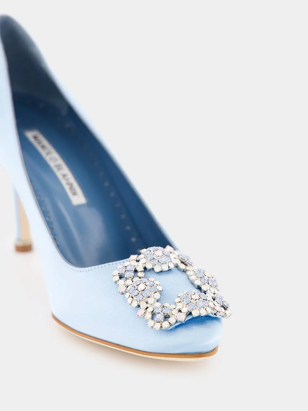 Hangisi Light Blue Jewel Buckle Satin 105mm Pumps