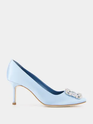 Hangisi Light Blue Jewel Buckle Satin 105mm Pumps