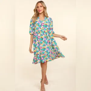Haptics Bubble Sleeve Floral Ruffled Dress