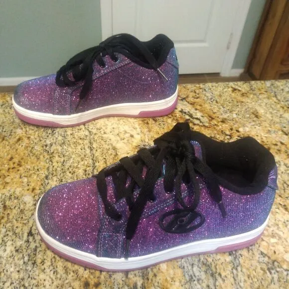 Heelys Girls Split Purple Aqua Skate Shoes Glitter Roller Shoes Size Youth 4