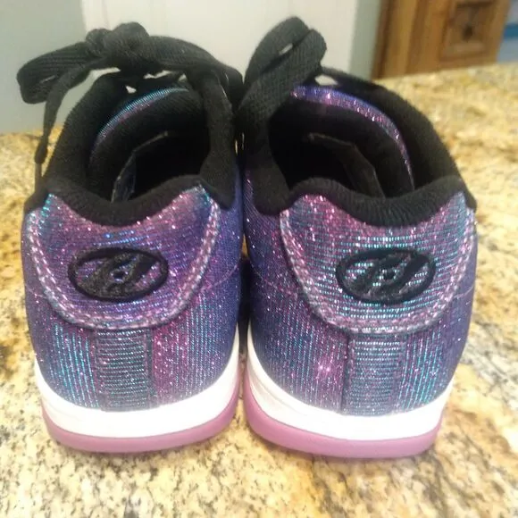 Heelys Girls Split Purple Aqua Skate Shoes Glitter Roller Shoes Size Youth 4