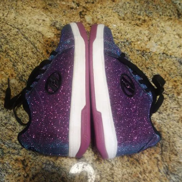 Heelys Girls Split Purple Aqua Skate Shoes Glitter Roller Shoes Size Youth 4