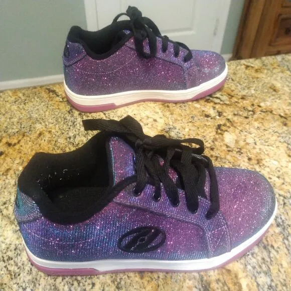 Heelys Girls Split Purple Aqua Skate Shoes Glitter Roller Shoes Size Youth 4