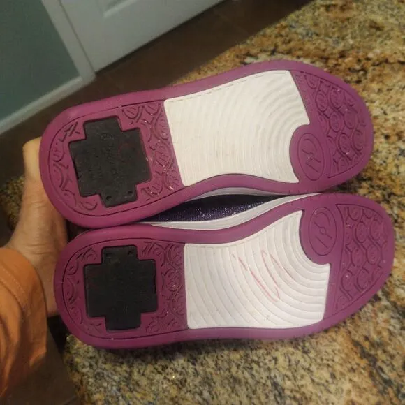 Heelys Girls Split Purple Aqua Skate Shoes Glitter Roller Shoes Size Youth 4