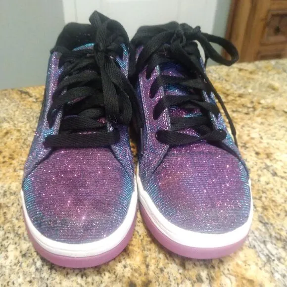 Heelys Girls Split Purple Aqua Skate Shoes Glitter Roller Shoes Size Youth 4