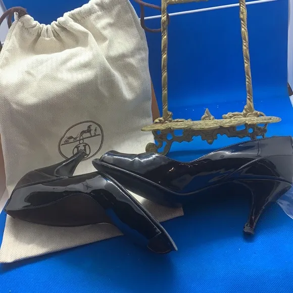 Hermès GROUPIE Black PATENT LEATHER PUMPS   PUMP HERMES SHOES 👠 size 35