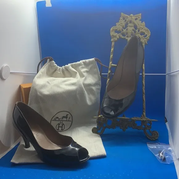 Hermès GROUPIE Black PATENT LEATHER PUMPS   PUMP HERMES SHOES 👠 size 35