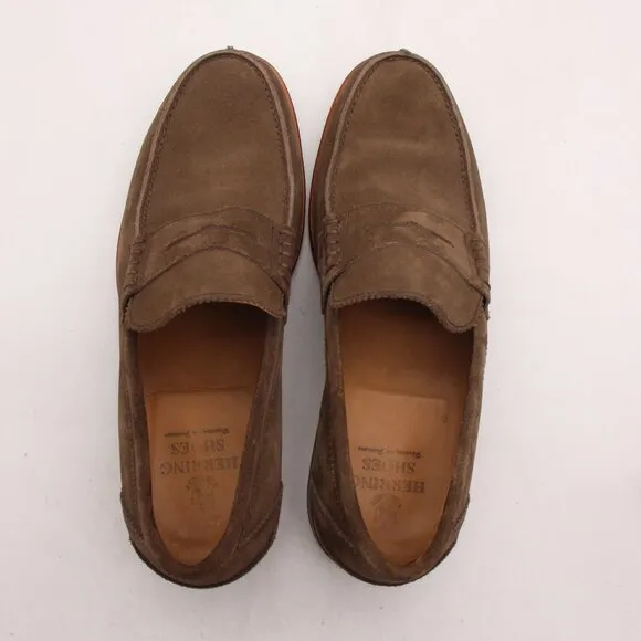 Herring Handcrafted Brown Suede Oxford Penny Loafer Men's Size UK 8 Dress Shoes