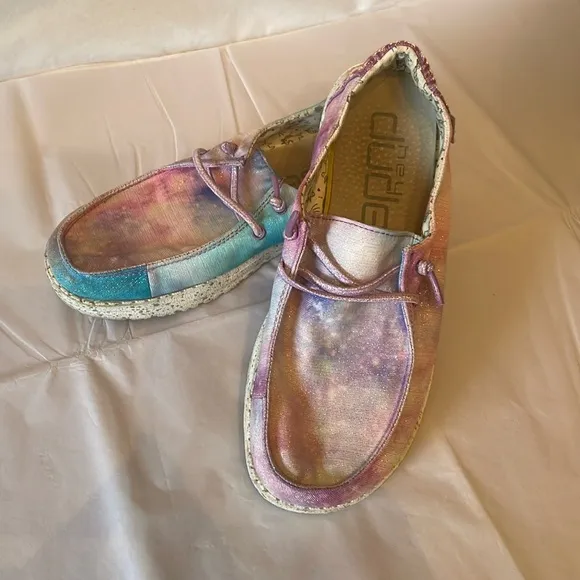 Hey dude slip on shoes size kids 6 women 7 unicorn dreamer pink/purple sparkly